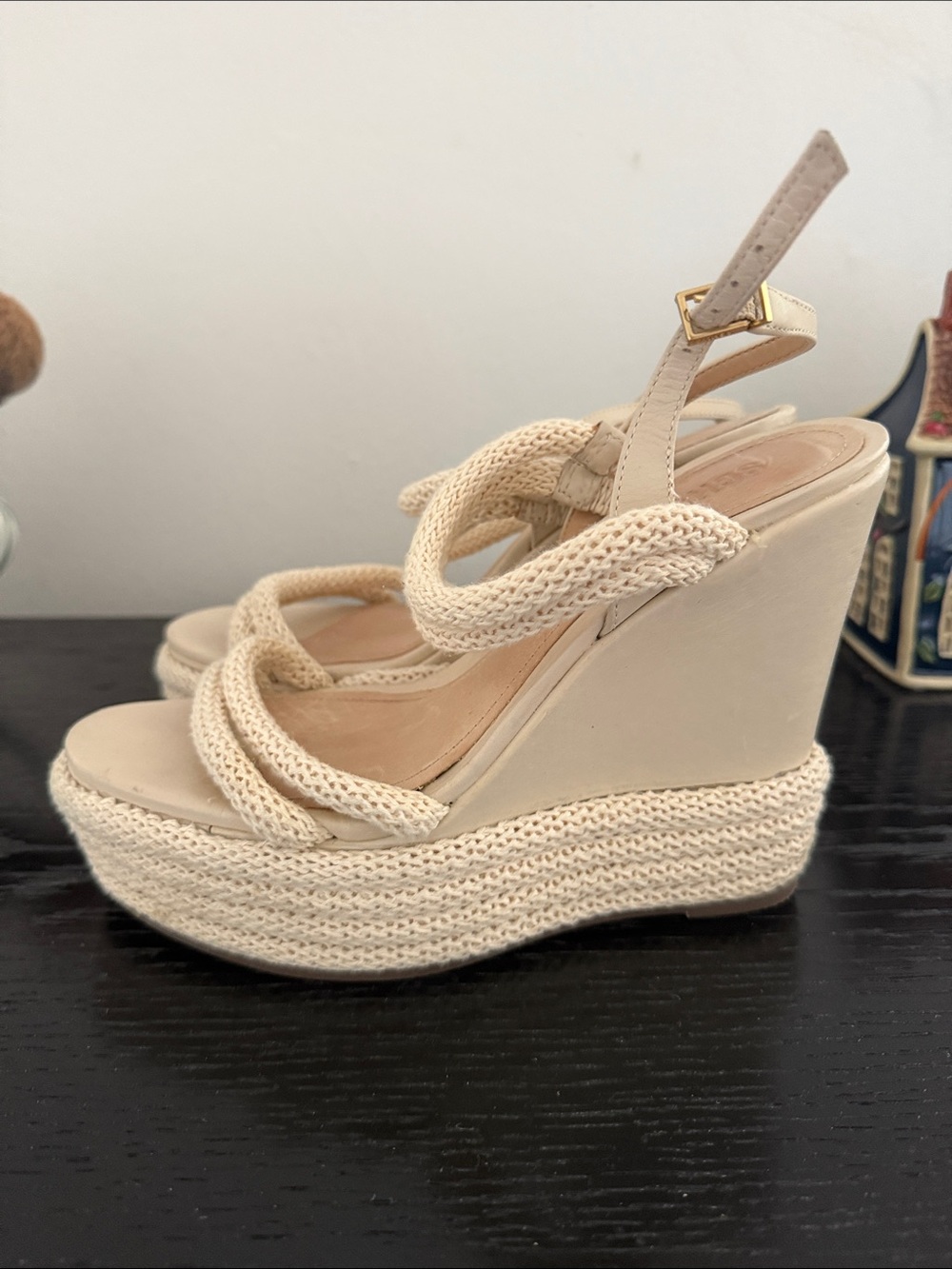Schutz Beige Woven Rope Wedge Sandals - Women 8.5